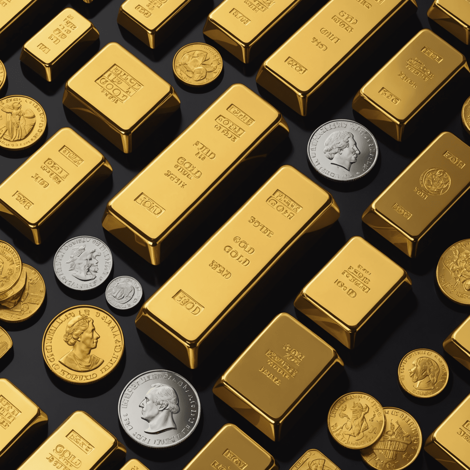 A collection of gold bars and coins, symbolizing the stability and value of gold as an investment asset