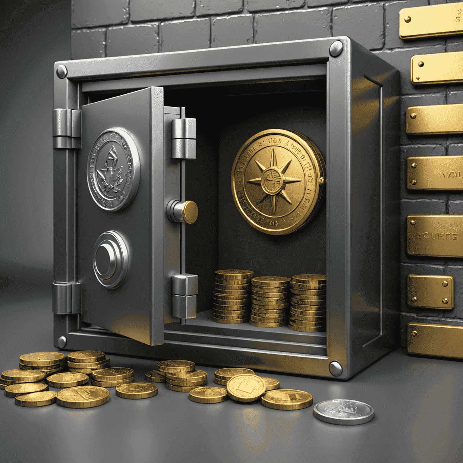 Secure vault with gold and silver coins and bars, representing Coin1's commitment to protecting clients' assets